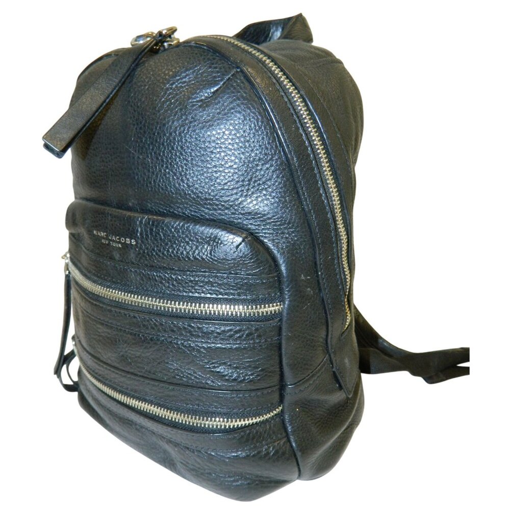 Marc Jacobs Black Leather Backpack Multi Zipper Shoulder Purse Soft Leather 8134